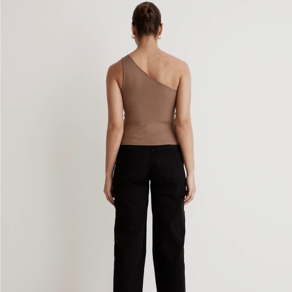 Madewell Supima Rib One-Shoulder Tank in Stable/Brown Size XXS - Picture 3 of 8